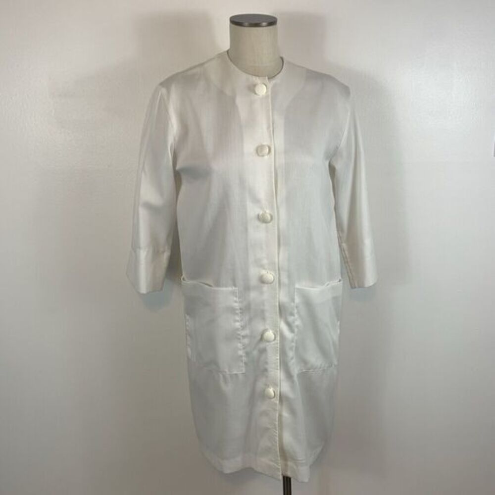 Vintage The Very Thing Womens White Jacket Longline Pockets Button Front Texture